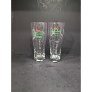 Heineken Light Beer Glasses, Set of 2, Red Star Design, 7.25" Tall, Glassware‎